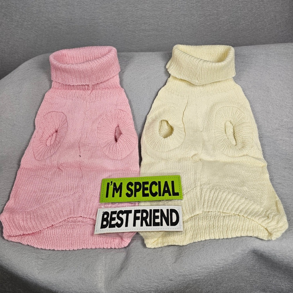 Roseelk 2 Pack Small Dog Sweaters Pink Beige Turtleneck Winter Pet Size S
